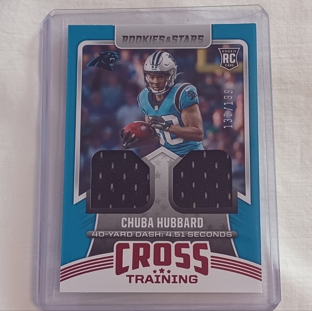 CHUBA HUBBARD 2021 ROOKIES & STARS CROSS TRAINING RC JERSEY #/199 PANTHERS